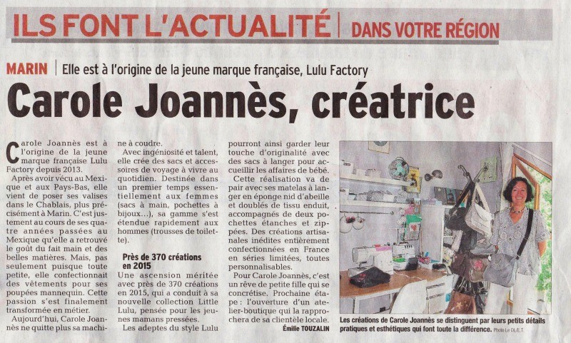 Article Lulu Factory - Dauphine Libere - aout 2016