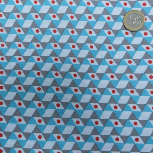 Coton TT graphique triangles bleus gris pois rouges