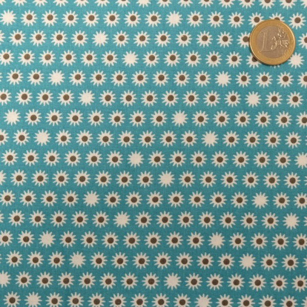 Coton bleu turquoise fleurs grises-TT