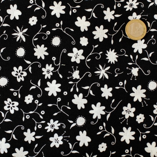 tissu Butinette noir fleuri